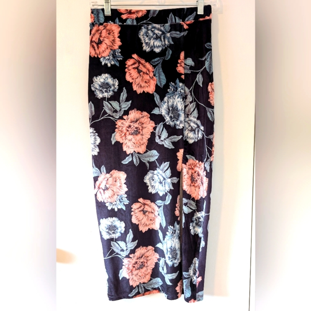 Minkpink velvet floral straight pencil midi long skirt size small
